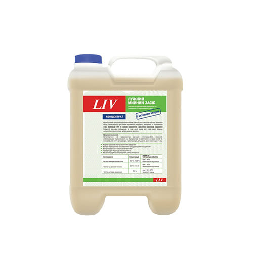 Купить Моющее средство10 л LIV щелочное, концентрат с активным хлором (производственное оборудование) по низким ценам